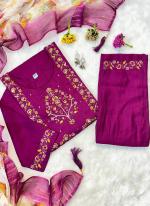 Pure Muslin Magenta Festival Wear Hand Work Readymade 3 Pcs Kurti 